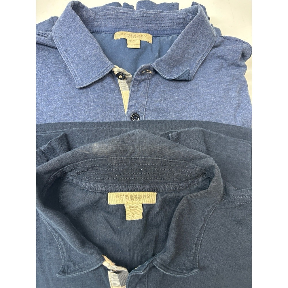 Set of 2 Burberry Brit Polo Shirts Mens XL Blue Long Sleeve Cotton Nova Check